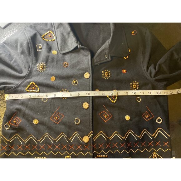 Onque Casuals Beaded Decorated Black Long Sleeve Button Down Top Sz M - Picture 5 of 8